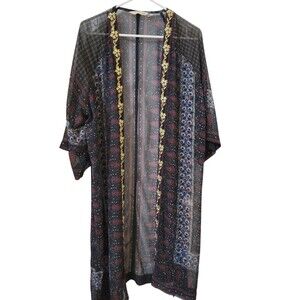 Soft Surroundings Sheer Embroidered Kimono Women's L/XL Beading Embellished D8